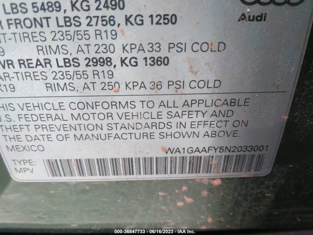 WA1GAAFY5N2033001 Audi Q5 S Line Premium