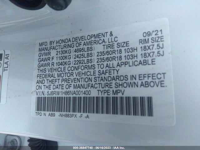 Honda Cr-v Ex-l 2022 5J6RW1H86NA001400 Image 10