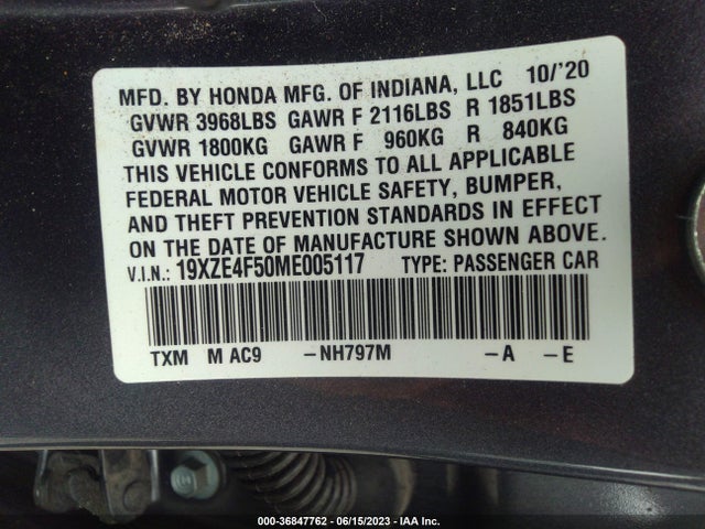 Honda INSIGHT EX 2021 19XZE4F50ME005117 Image 9