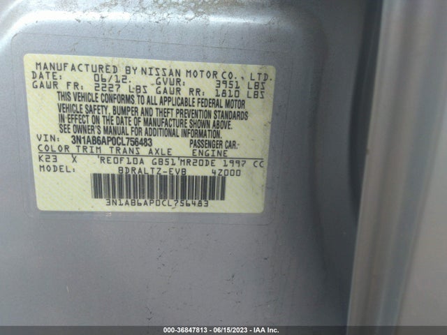 2012 NISSAN SENTRA 2.0 S VIN: 3N1AB6AP0CL756483