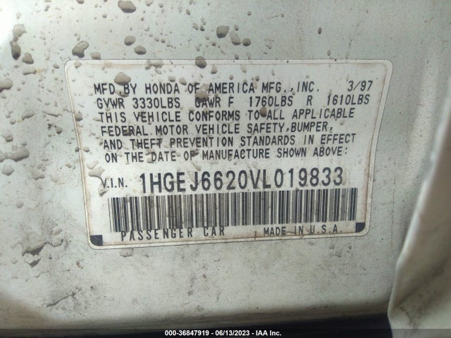 1997 HONDA CIVIC DX VIN: 1HGEJ6620VL019833