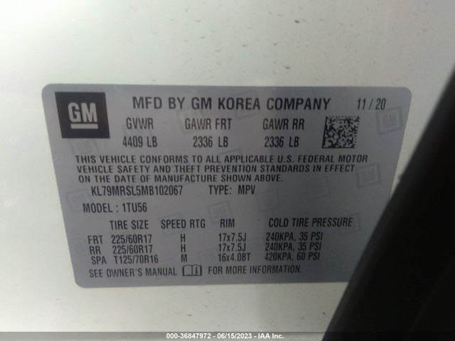 Chevrolet Trailblazer Lt 2021 KL79MRSL5MB102067 Image 9