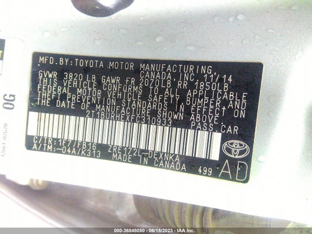 Toyota Corolla L/le/s/s Plus/le Plus 2015 2T1BURHEXFC310933 Image 15