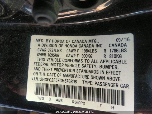 Honda Civic Sedan Lx 2016 2HGFC2F57GH576806 Image 9