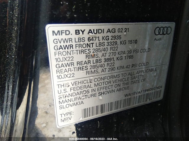2021 Audi Q8, VIN: WA1EVAF19MD027624