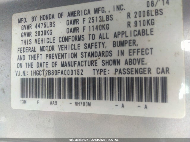 Honda Accord Coupe Ex-l 2015 1HGCT2B80FA000152 Image 9