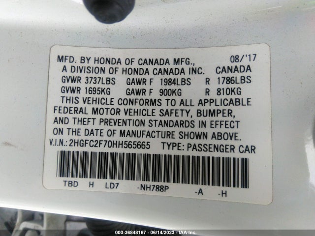 Honda Civic Sedan Ex 2017 2HGFC2F70HH565665 Image 9