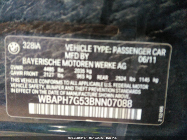 2011 BMW 3 SERIES 328I VIN: WBAPH7G53BNN07088