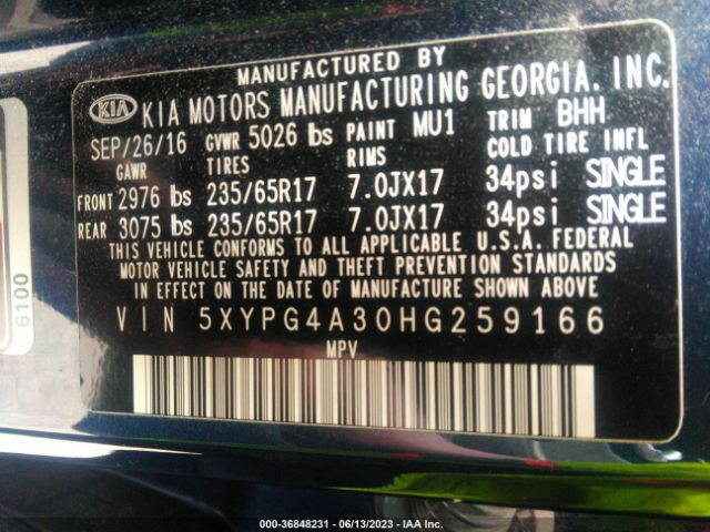 5XYPG4A30HG259166 KIA SORENTO LX