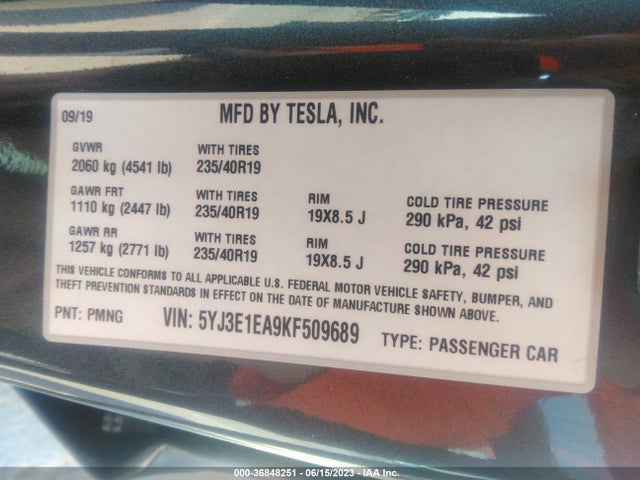 Tesla Model 3 Range 2019 5YJ3E1EA9KF509689 Image 15