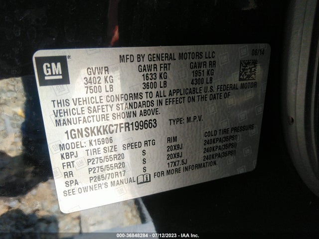 Chevrolet Suburban Ltz 2015 1GNSKKKC7FR199663 Image 15