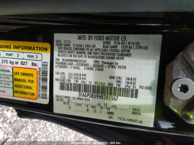 3FA6P0RU9HR285567 Ford FUSION HYBRID