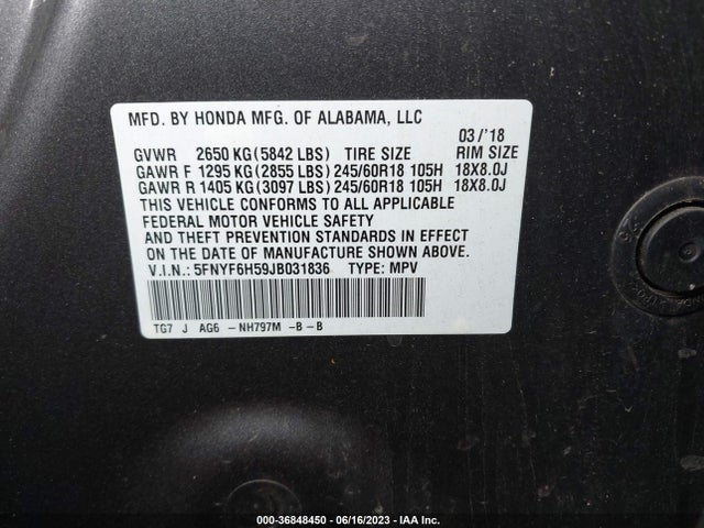 Honda Pilot Ex-l 2018 5FNYF6H59JB031836 Image 9