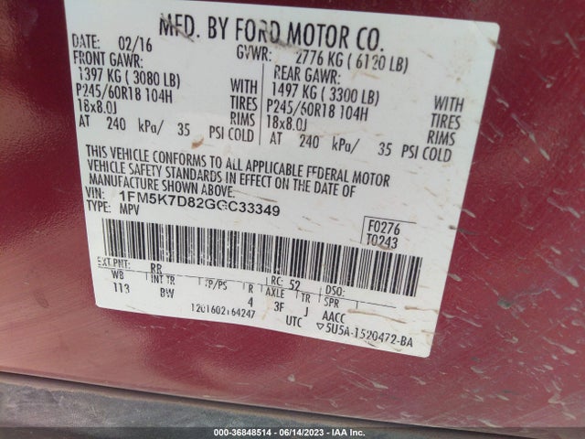 Ford EXPLORER XLT 2016 1FM5K7D82GGC33349 Image 9
