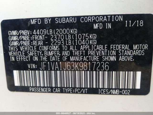 JF1VA1J63K9817236 Subaru Wrx Limited