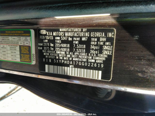 5XYPHDA17GG022619 KIA SORENTO EX