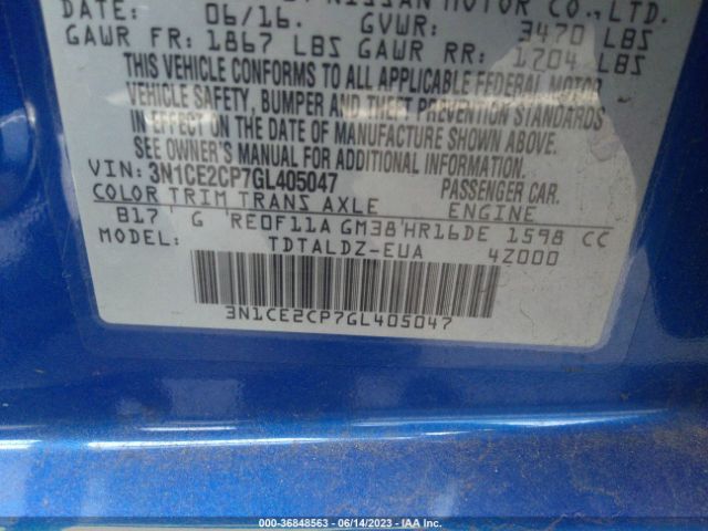 3N1CE2CP7GL405047 Nissan Versa Note S/s Plus/sv/sr/sl