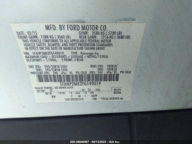 Ford SEDAN POLICE INTERCEPTOR 2015 1FAHP2MK2FG149019 Image 10