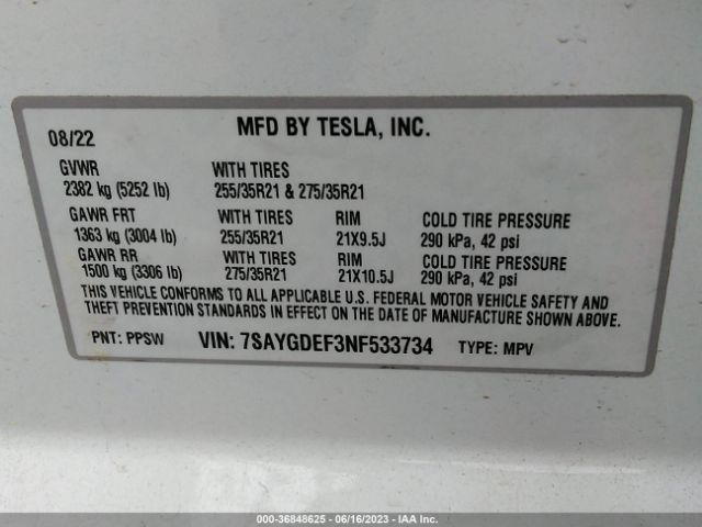 7SAYGDEF3NF533734 Tesla Model Y Performance
