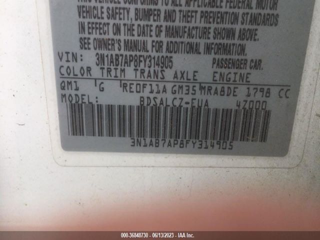 3N1AB7AP8FY314905 Nissan SENTRA S