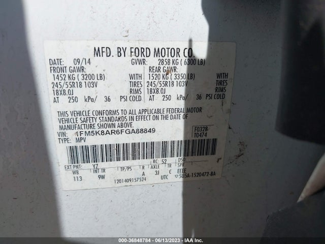 Ford UTILITY POLICE 2015 1FM5K8AR6FGA88849 Image 9