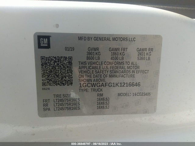 Chevrolet EXPRESS CARGO VAN 2019 1GCWGAFG1K1216646 Image 9