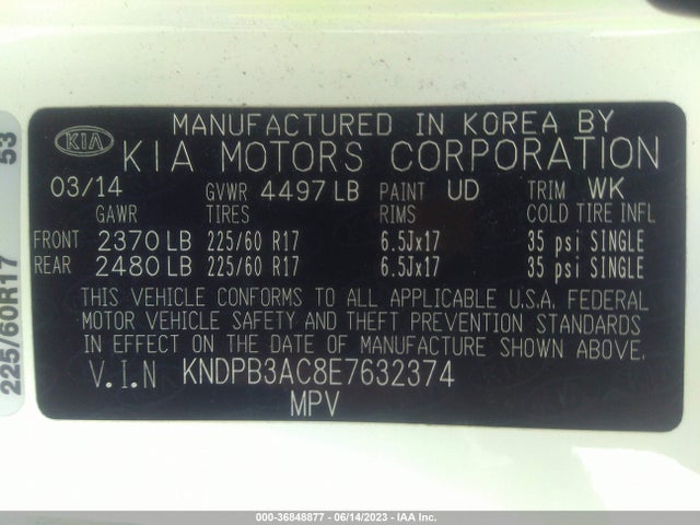 2014 KIA SPORTAGE LX VIN: KNDPB3AC8E7632374