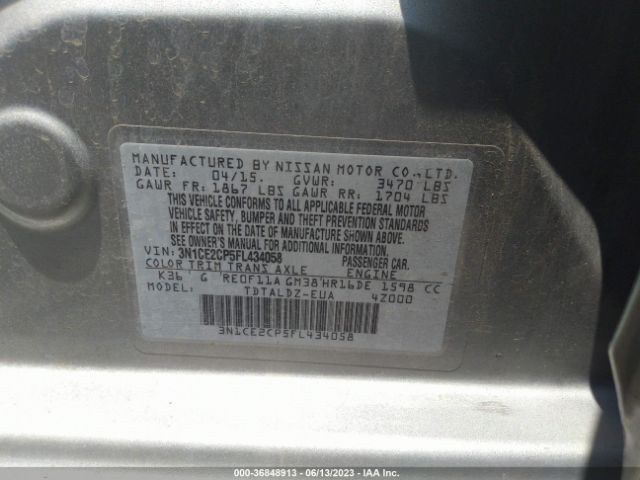 3N1CE2CP5FL434058 Nissan Versa Note Sv
