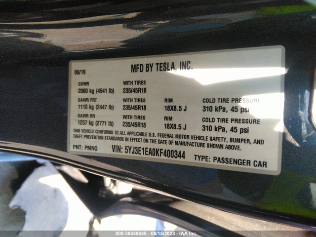 Tesla Model 3 Range 2019 5YJ3E1EA0KF400344 Image 8