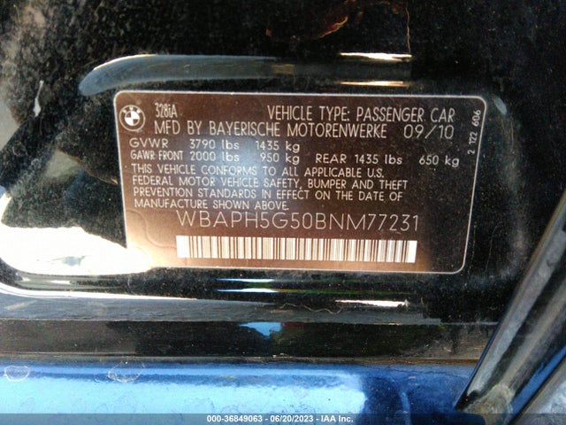 2011 BMW 3 SERIES 328I VIN: WBAPH5G50BNM77231