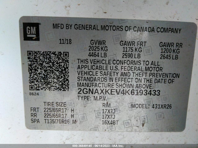 Chevrolet EQUINOX LT 2019 2GNAXKEV4K6193433 Image 14