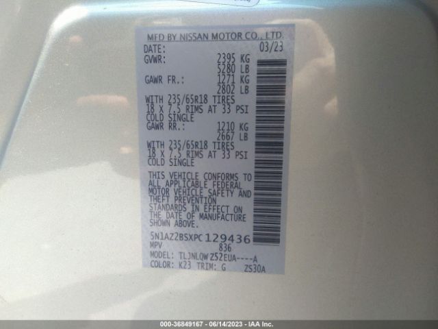 5N1AZ2BSXPC129436 Nissan MURANO SV