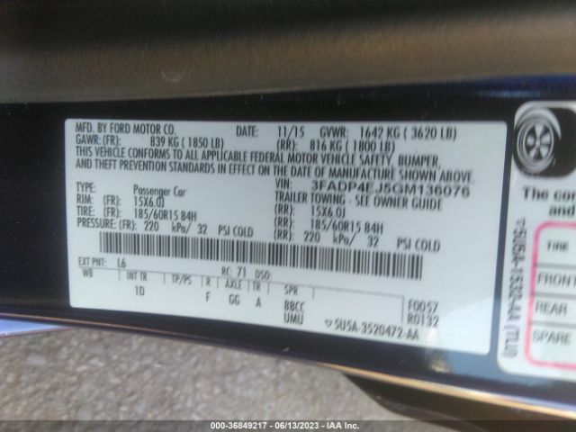 3FADP4EJ5GM136076 Ford FIESTA SE