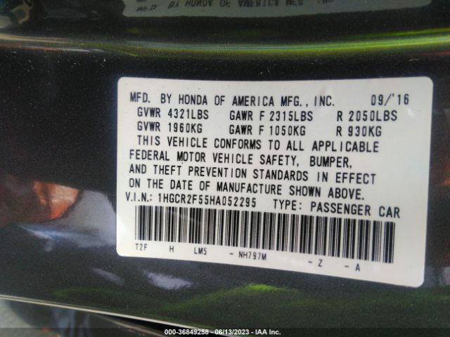 Honda Accord Sedan Sport 2017 1HGCR2F55HA052295 Image 9