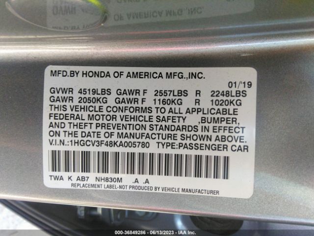 1HGCV3F48KA005780 Honda Accord Hybrid Ex