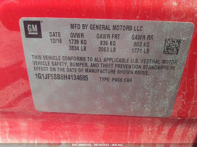 Chevrolet Sonic Premier 2017 1G1JF5SB8H4134685 Image 9