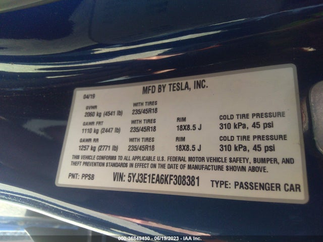 Tesla Model 3 Range 2019 5YJ3E1EA6KF308381 Image 17