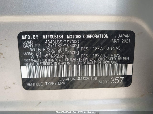 JA4ARUAU4MU026158 Mitsubishi Outlander Sport Es/se/le/be