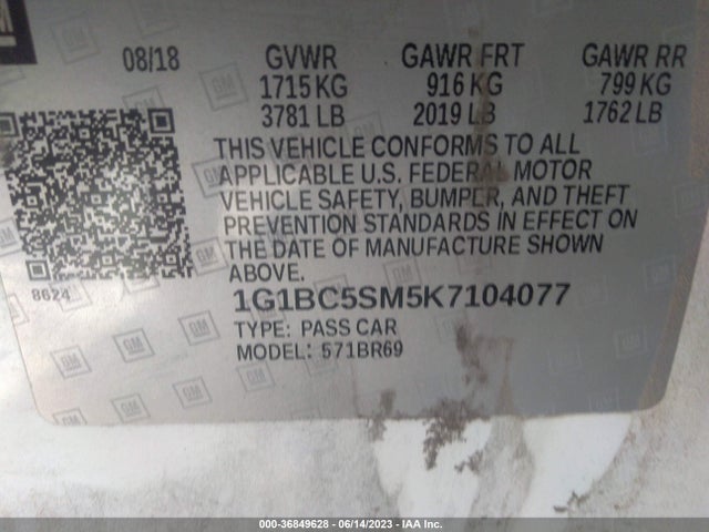 Chevrolet CRUZE LS 2019 1G1BC5SM5K7104077 Image 15