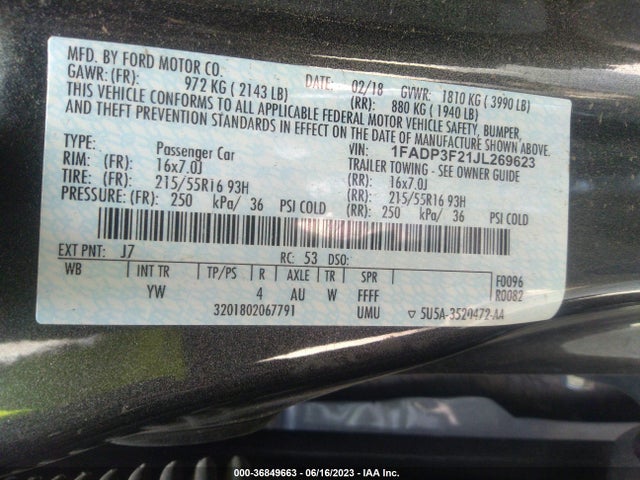 Ford FOCUS SE 2018 1FADP3F21JL269623 Image 15