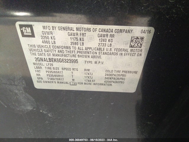 Chevrolet EQUINOX LS 2016 2GNALBEK6G6323995 Image 16