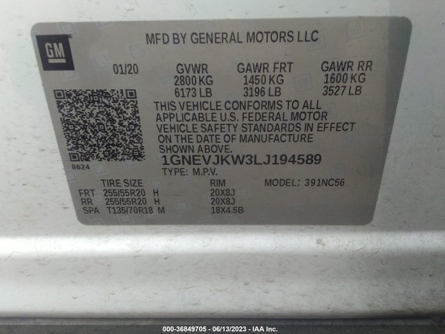 Chevrolet Traverse Rs 2020 1GNEVJKW3LJ194589 Image 9