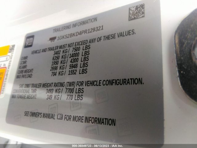 1GKS2BKD4PR129321 GMC YUKON SLT