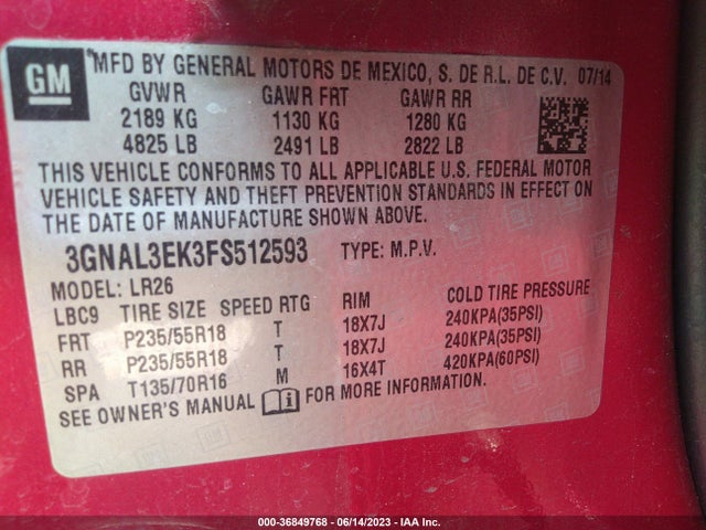 Chevrolet Captiva Sport Lt 2015 3GNAL3EK3FS512593 Image 9