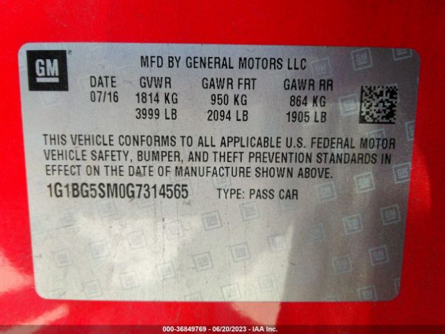 Chevrolet Cruze Premier 2016 1G1BG5SM0G7314565 Image 15