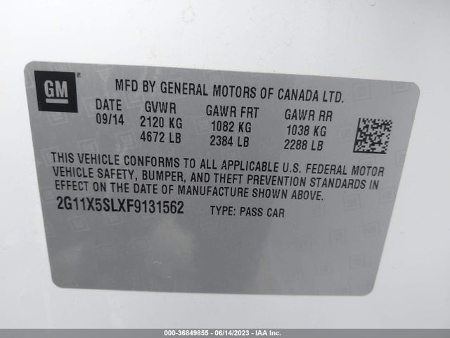 Chevrolet IMPALA LS 2015 2G11X5SLXF9131562 Image 16