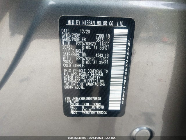 Nissan Armada Sl 2021 JN8AY2BA9M9370898 Image 16