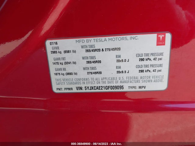 5YJXCAE21GF009095 Tesla Model X 70d/90d/75d/60d