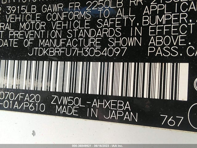 Toyota Prius Two/two Eco/three 2017 JTDKBRFU7H3054097 Image 16