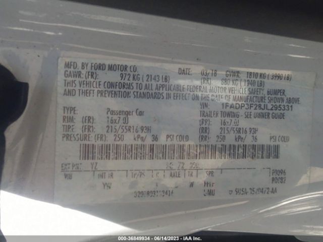 1FADP3F28JL295331 Ford FOCUS SE